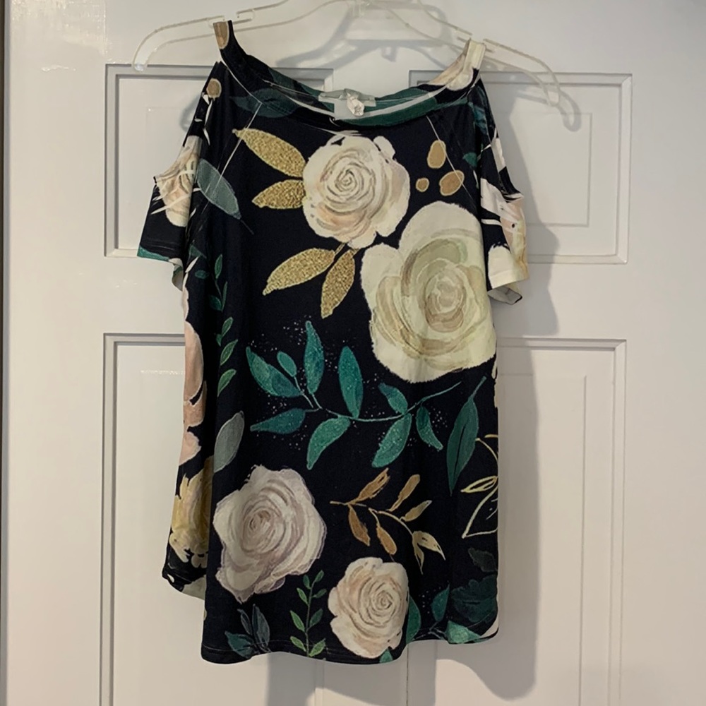 Gaze S Floral Print Cold Shoulder Top